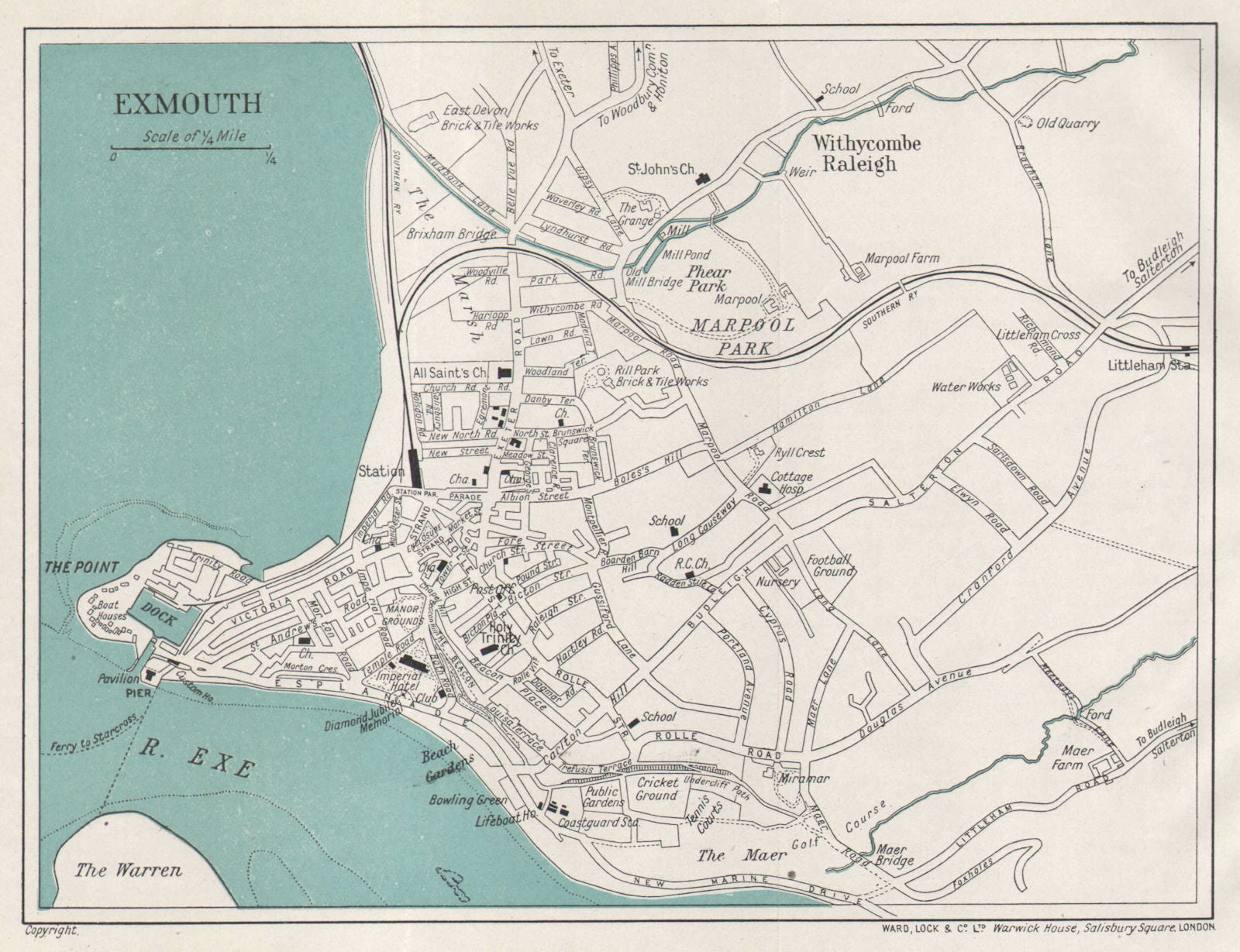 EXMOUTH vintage tourist city town plan. Devon. WARD LOCK 1935 old vintage map
